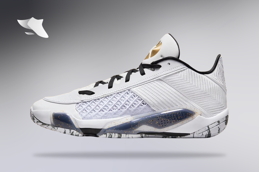 SwiftSole - Jordan 38 Low White Metallic Gold Black